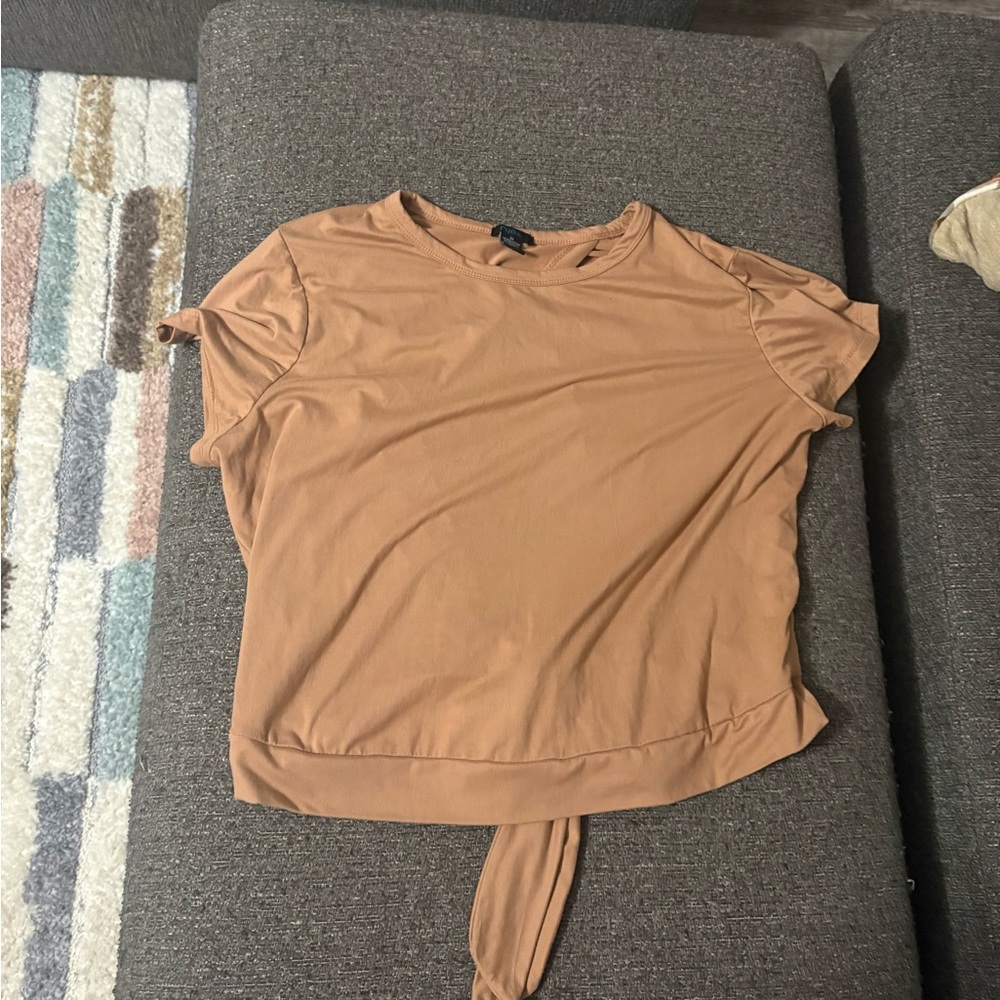 Elegant Tan Short Sleeve Open Back Women's Top